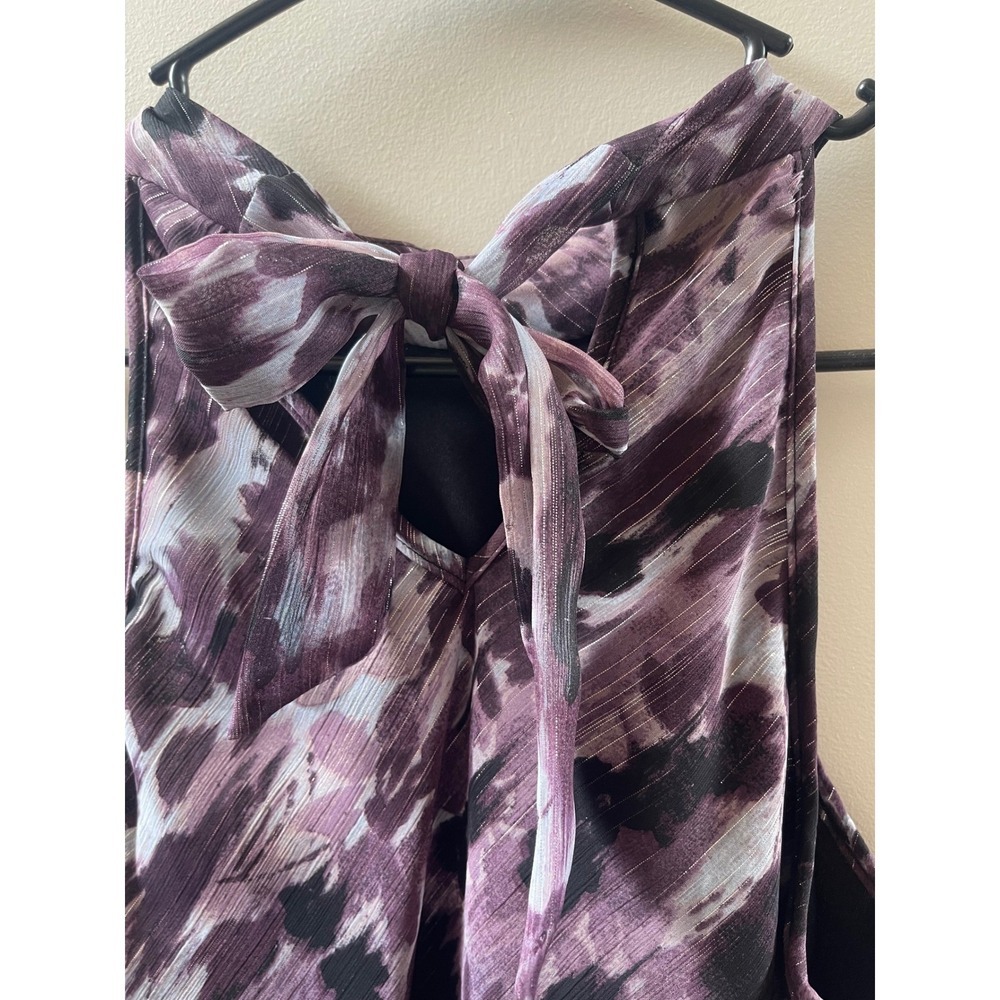 A. Byer Halter Top Womens Large Lavender NWT Layered Ruffle Metallic Abstract - Picture 5 of 5